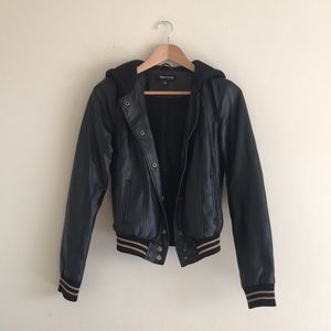 Leather Bomber Jacket with Hood